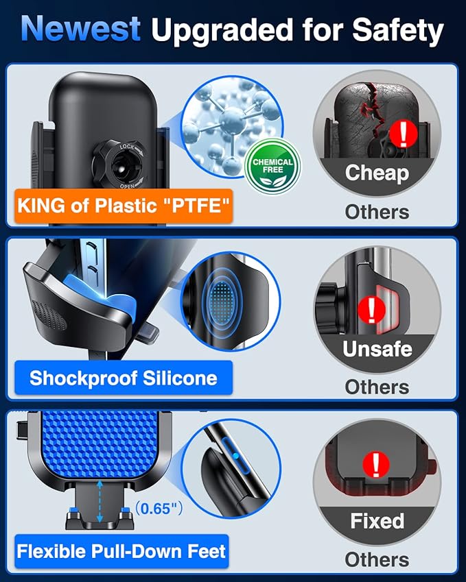 VANMASS Universal Car Phone Holder 2026【Strongest Suction & Military-Grade】Phone Holders for Your Car Windshield Dashboard Vent with【Patent & Safety Certs】Cell Phone Mount for iPhone Samsung Android