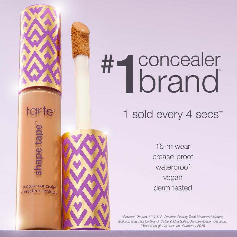 tarte shape tape concealer – Full-Coverage Creaseless Soft Matte Finish, Brightening Under-Eye & Face Makeup, 16hr Longwear, Vegan & Cruelty-Free, travel size, 47S tan-deep sand