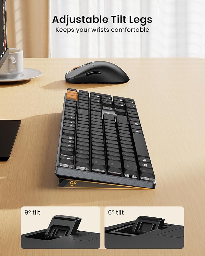 ProtoArc Wireless Mechanical Keyboard and Mouse, USB-C Rechargeable Aluminum Keyboard and Mouse Combo, Red Linear Switches, 2.4G + Bluetooth Connectivity, 3 Devices - Grey