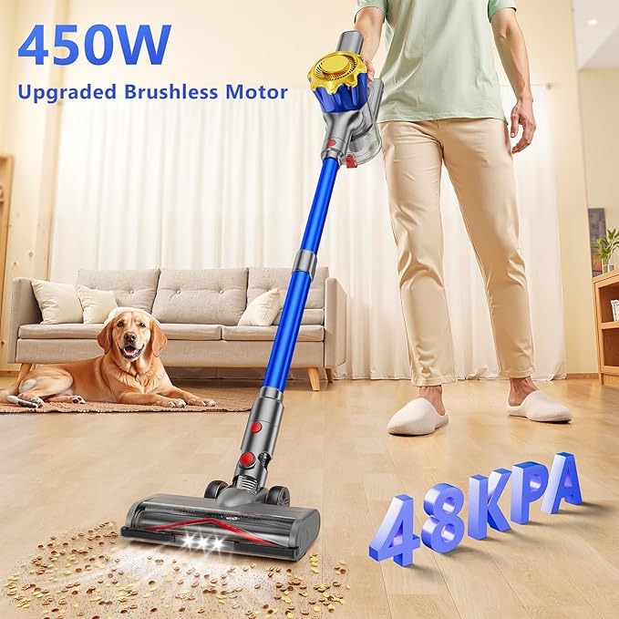 MBYULO Cordless Vacuum Cleaner, 580W 50Kpa Powerful Stick Vacuum, Up to 70Mins Rechargeable Battery, Vacuum Cleaners for Home Anti-Tangled Lightweight Handheld for Hardwood Floor, Carpets, Pet Hair