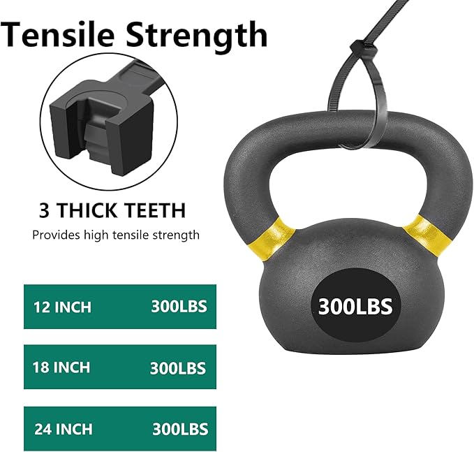 MasiStranth Zip Ties Assorted Sizes 300 Pack,12+14+18 Inch, 300LBS Tensile Strength Heavy Duty Self-locking Nylon Black Cable ties for Indoor Outdoor
