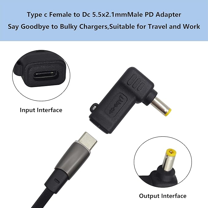 HCFeng 90W PD USB C to DC5525 Power Converter Type to DC 5525 Laptop Charging Adapter 19V 4A Type C Female to DC 5.5 x 2.5mm Male Power Adapter for Studio and Travel [PD-5525]
