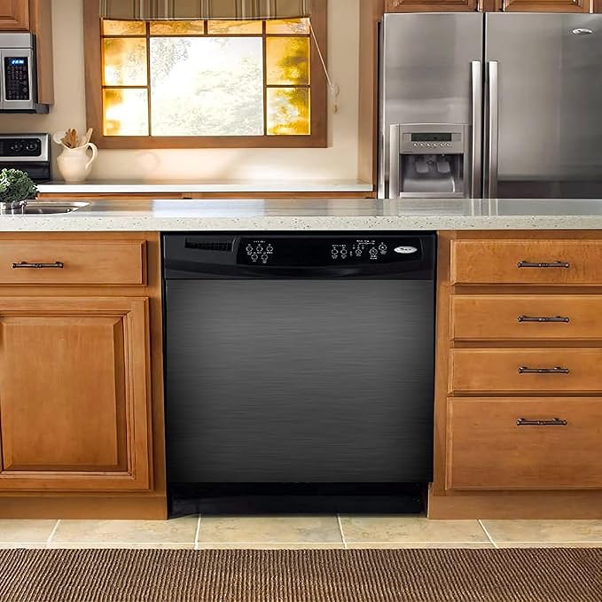 Black Brushed Stainless Steel Pattern Dishwasher Magnet Full Door Cover, Stainless Steel Magnetic Dishwasher Panel Decal, Black Metal Immediate Magnet Fridge Door Cover Sheet, 23" W x 17" H