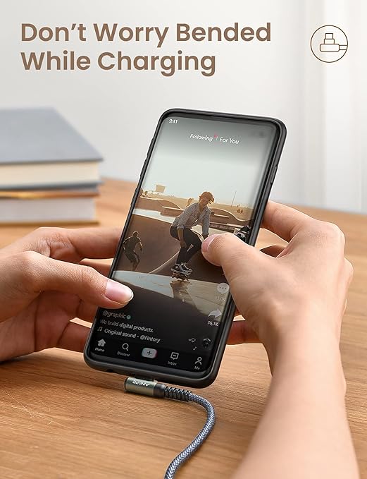 USB Type C Cable AINOPE [2-Pack, 1.6ft] 3.1A Type C Charger Fast Charging Right Angle, Durable Nylon Braided USB C Cable, Smartphone