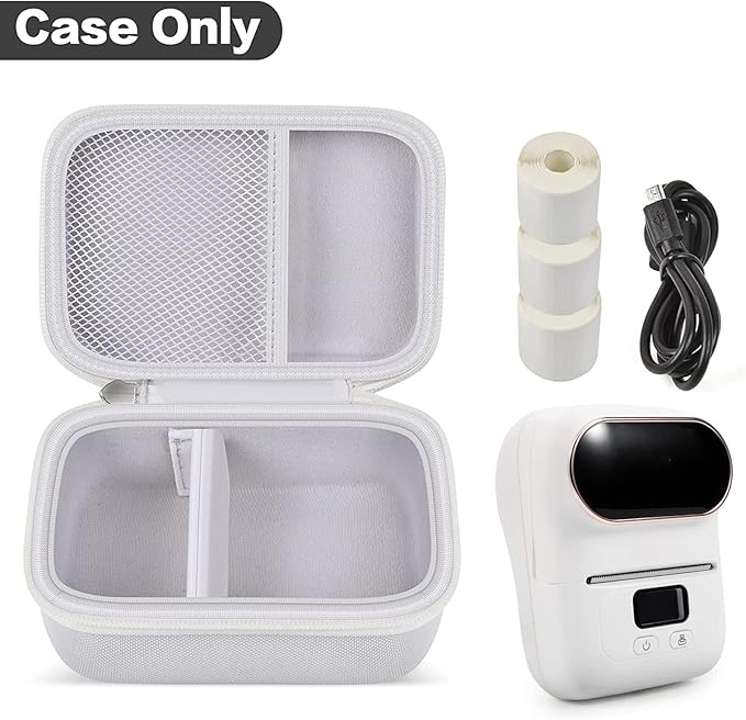 Boobowl Case Compatible with Phomemo M110 Label Maker - Portable Mini Bluetooth Thermal Label Maker Carrying Storage Bag for Printer Labels, USB Cable and Accessories (Box Only) - White