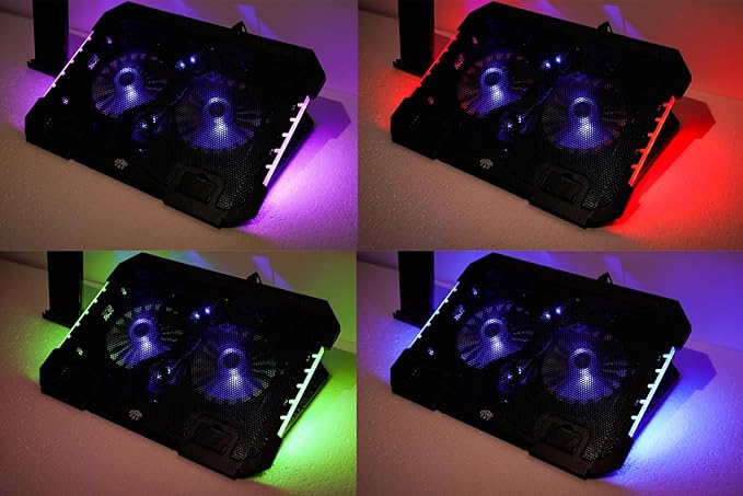 KEROLFFU RGB Gaming Laptop Cooling Pad 17-12Inch 4Fans (Customized RGB Sidelight with Switch,Laptop Fan Speed Adjustable,5 Heights Adjustment with Phone Holder)Fit Apple MacBook Laptop Fan Cooling Pad