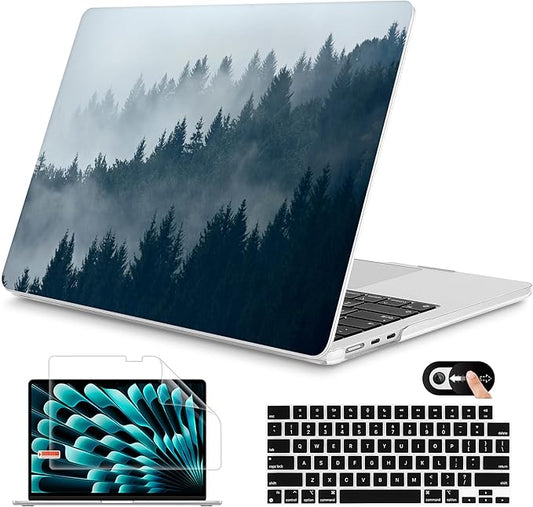 Mektron for 2026 MacBook Air 13-inch M5 Laptop Case A3449 with 13.6-inch Liquid Retina Display Fits 2025 A3240 M4 2024 A3113 M3 2023 A2681 M2 Printed Shell for MacBook Air 13.6", Misty Forest C132