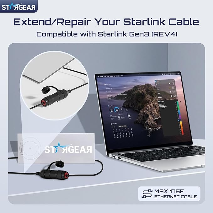 2Pack Starlink Ethernet Adapter Gen 3/Mini, 1FT/30CM Waterproof Starlink Cable RJ45 Coupler Starlink Mini Ethernet Cable Extension, Compatible with Starlink Standard 4/4X/Gen 3 Dish and Router 3