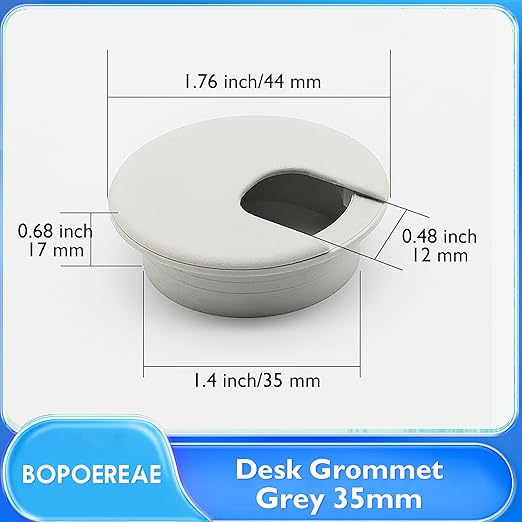 BOPOREAE Desk Grommet 1-3/8" (35 mm), Desk Cord Hole Cover, Cable Grommet ABS Plastic, Desk Hole Grommet for Office and Home Table Cable, Detachable Cable Cord Organizer (Light Grey 2 Pcs)