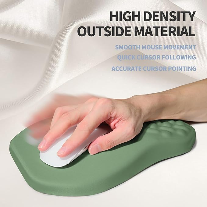 Gleamtide Ergonomic Raised Mouse Pad Wrist Support with Bilateral Slope Memory Foam Mousepad for Wrist Rest and Carpal Tunnel Pain Relief 11.8x7.9〃 Green