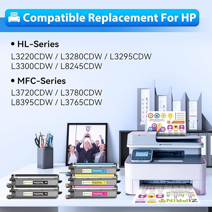 ZIPRINT TN229XL TN229 Toner 5 Pack Compatible Replacement for Brother TN229 TN229XL Toner Cartridges for MFC-L3780CDW HL-L3280CDW MFC-L3720CDW HL-L3220CDW HL-L3300CDW HL-L3295CDW Printer