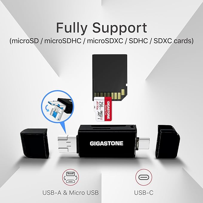 【5-Years Data Recovery】 GIGASTONE 128GB SD Card with USB Type C Card Reader, 4K Camera Pro, UHS-I A1 V30 U3 SDXC Memory Card Compatible with Digital Camera, with 1 mini case