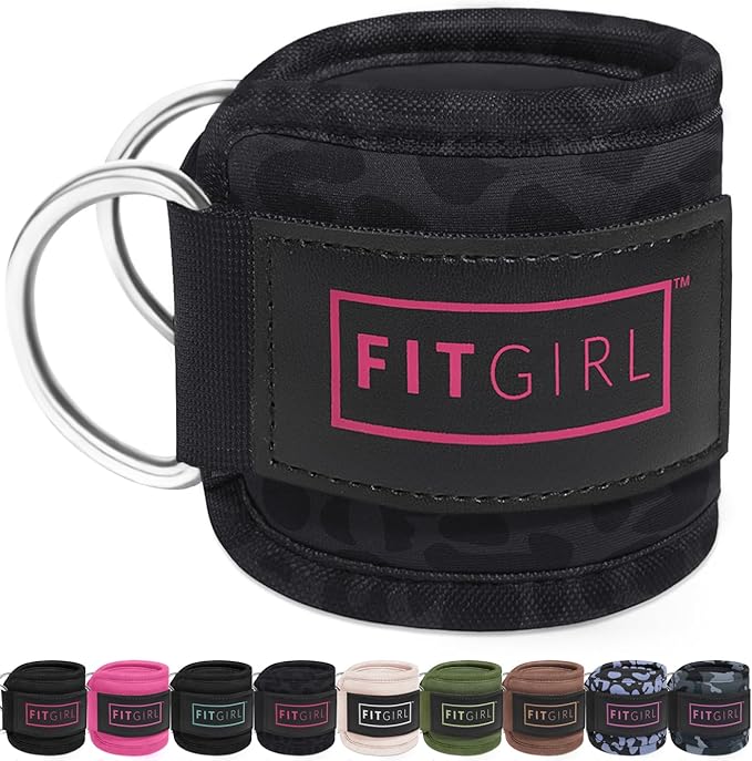 FITGIRL - Ankle Strap (Pair) for Cable Machines and Resistance Bands, Work Out Cuff Attachment for Home & Gym, Glute Workouts - Kickbacks, Leg Extensions, Hip Abductors, Women Only (Black Leopard)