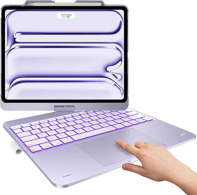 typecase Touch Case with Keyboard for iPad Pro 13"(M5/M4, 2025/2024), iPad Air 13"(M4/M3/M2, 2026/2025/2024) & iPad Pro 12.9", Trackpad, 360° Rotatable, 11-Colors Backlit, Pale Purple