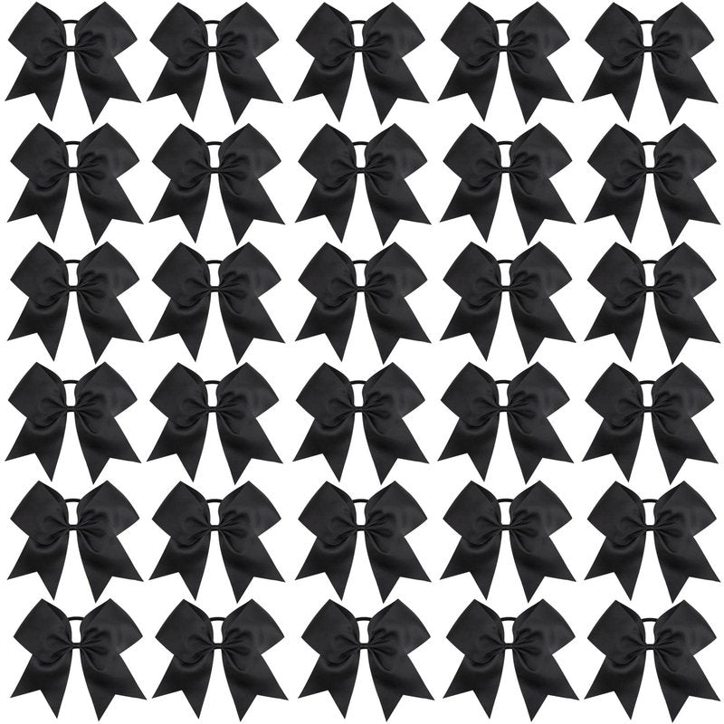 CN 30PCS 8" Large Cheer Bows, Cheerleading Bows Ponytail Holder for Girls, Grosgrain Ribbon Black Cheer Hair Bows with Elastic Hair Tie for Cheerleader College Sports Softball Competition