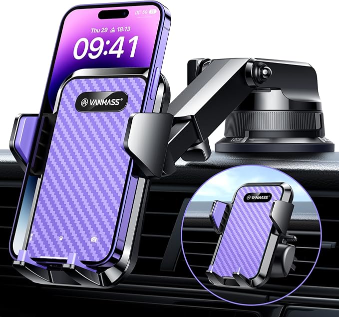 VANMASS Phone Holders for Your Car [Super Suction Cup] Cell Phone Mount Car Dashboard Windshield Vent Desk Fit for iPhone 17 Pro Max 16 15 14 Universal Handsfree Automobile Vehicle Cradle,Purple