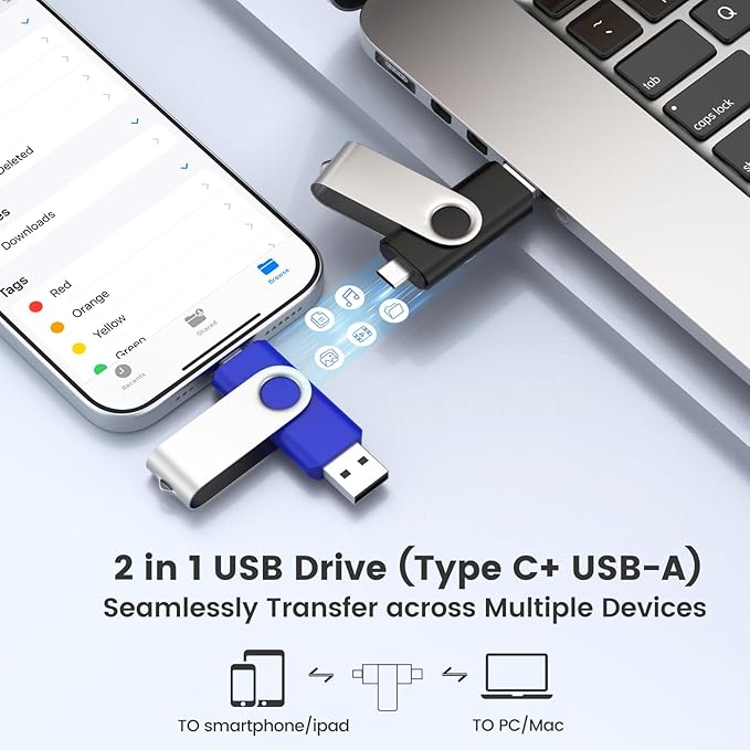 ABLAZE 8GB USB C Flash Drive 10 Pack, OTG USB 2.0 + Type C Memory Stick Dual Type C Thumb Drive Compatible with iPhone 17/16/15, Android Smartphone, Computers