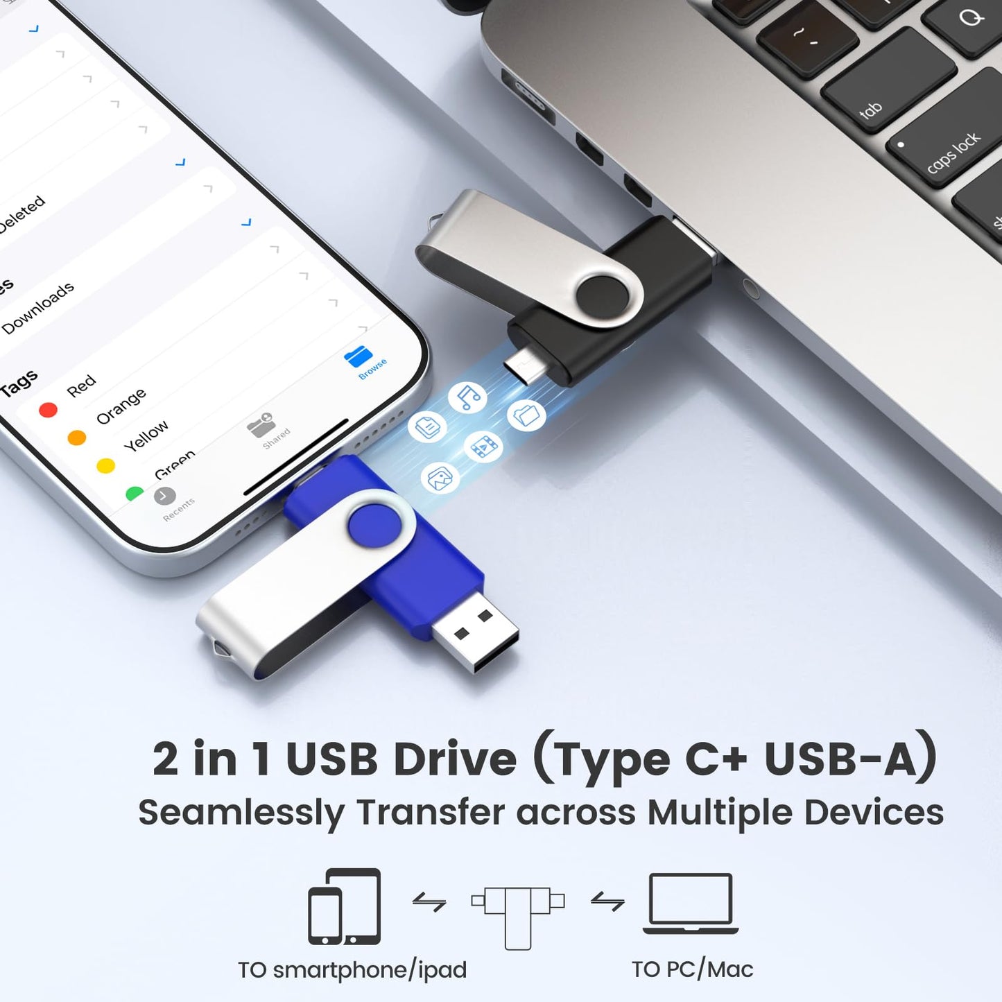 ABLAZE 8GB USB C Flash Drive 10 Pack, OTG USB 2.0 + Type C Memory Stick Dual Type C Thumb Drive Compatible with iPhone 17/16/15, Android Smartphone, Computers