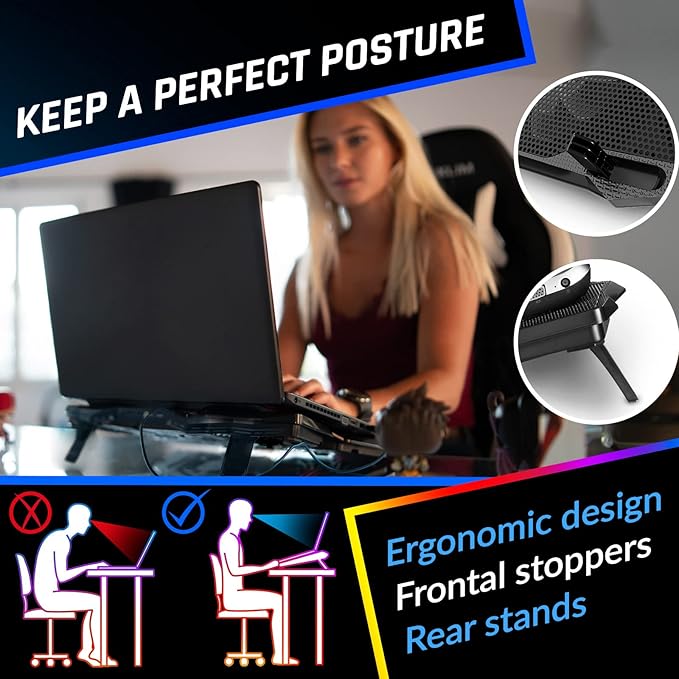 KLIM Wind Laptop Cooling Pad - Support 11 to 17 Inch Laptops, PS4-4 Fans - Light, Quiet, Powerful Cooling - Gamer USB Slim Portable Laptop Stand - NEW 2021 Version - Black