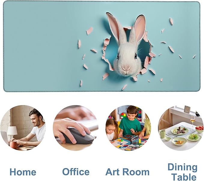NITAHHHY Gaming Desk Pad Large Extra Length Bunny Peeking Out of A Hole Mouse Pad Keyboard Laptop Non-Slip Waterproof with Rubber Base Thick Stitched Edge Mouse Mat for Office Home 35.4 x 15.7 Inches