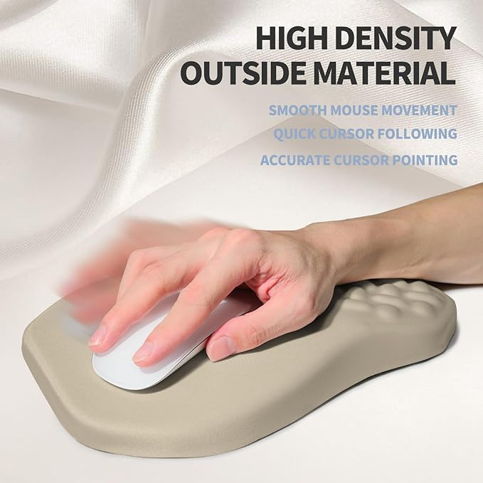Gleamtide Ergonomic Raised Mouse Pad Wrist Support with Bilateral Slope Memory Foam Mousepad for Wrist Rest and Carpal Tunnel Pain Relief 11.8x7.9〃 Khaki