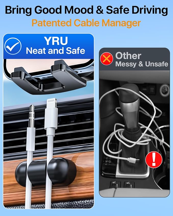 YRU Phone Holders for Your Car [2026 Upgraded Military Metal Hook], Cellphone Holder Car[No Fear of Bumps] Vent Phone Mount Truck Compatible with iPhone17 16 15 14 13 12 Samsung Android, Jet Black