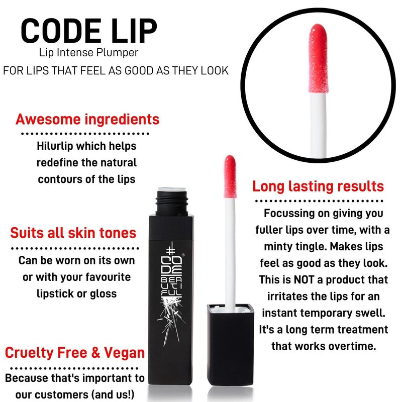 CODE Beautiful Lip Plumping Treatment Gloss for Fuller Plumper Lips | Long Lasting | Hyaluronic Acid Infused | Vegan & Cruelty Free | Lip Intense Plumper 7ml