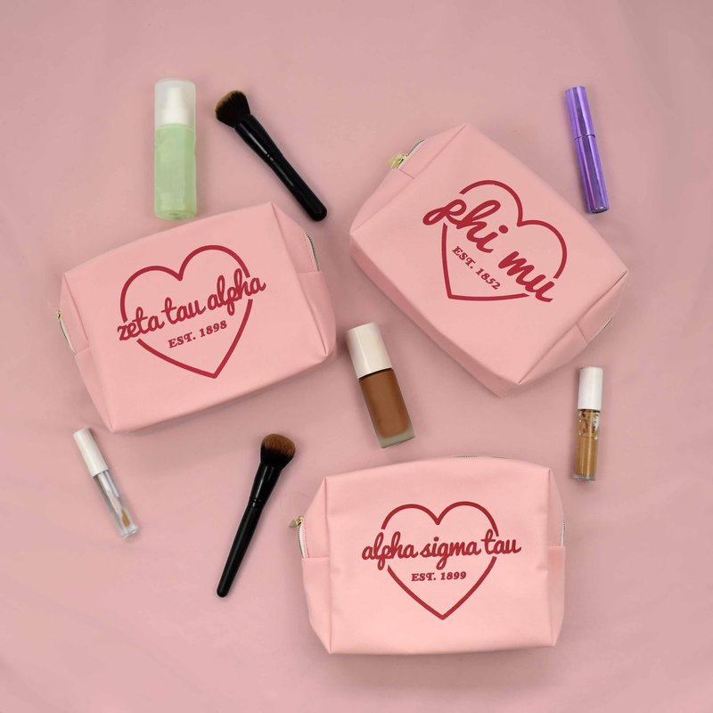 Sorority Shop Delta Zeta Makeup Bag - Multi-Purpose PU Leather, Water-Resistant Makeup travel bag with Licensed Design and Zipper Closure, Perfect Delta Zeta Sorority Gifts for Women