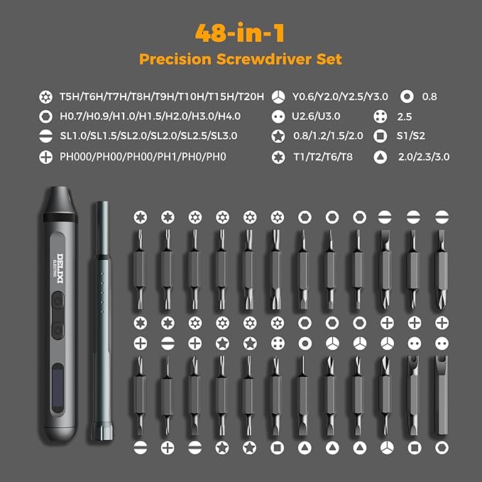 Treevian 3.7V Electric Screwdriver Kit, 48-in-1 Dual-Head Precision Screwdriver Set with Manual and 170 RPM Electric Screwdriver, USB Rechargeable, Ideal for Precision Electronics Repair