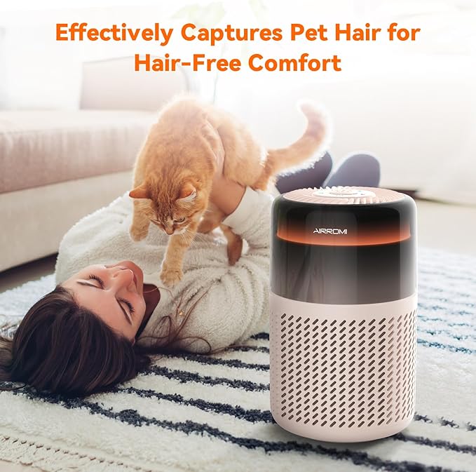 AIRROMI HEPA Air Purifier for Bedroom&Home,Pet Air Purifier for Home Pets,Removes Pet Odor,Cat Litter Smell,Dust,Smoke&Allergies,Quiet Room Air Purifier with Scents,360°Air Cleaner,A2005 Beige