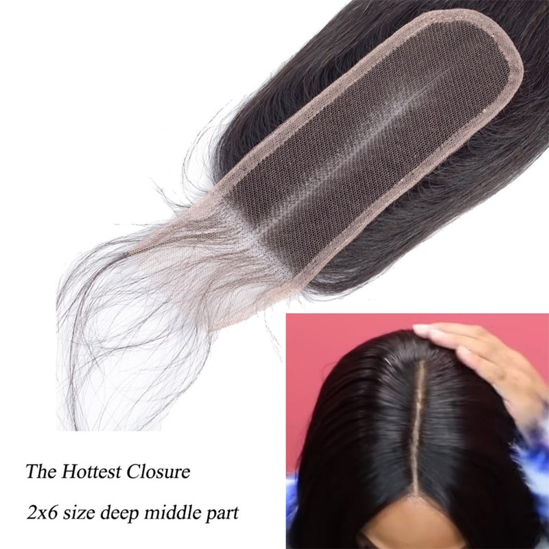 Brazilian Straight 2x6 Lace Closure 100% Unprocessed Human Virgin Hair Remy Pre-Plucked Hairline Natural Color Closure With Baby Hair (2x6 straight closure, 18inch)