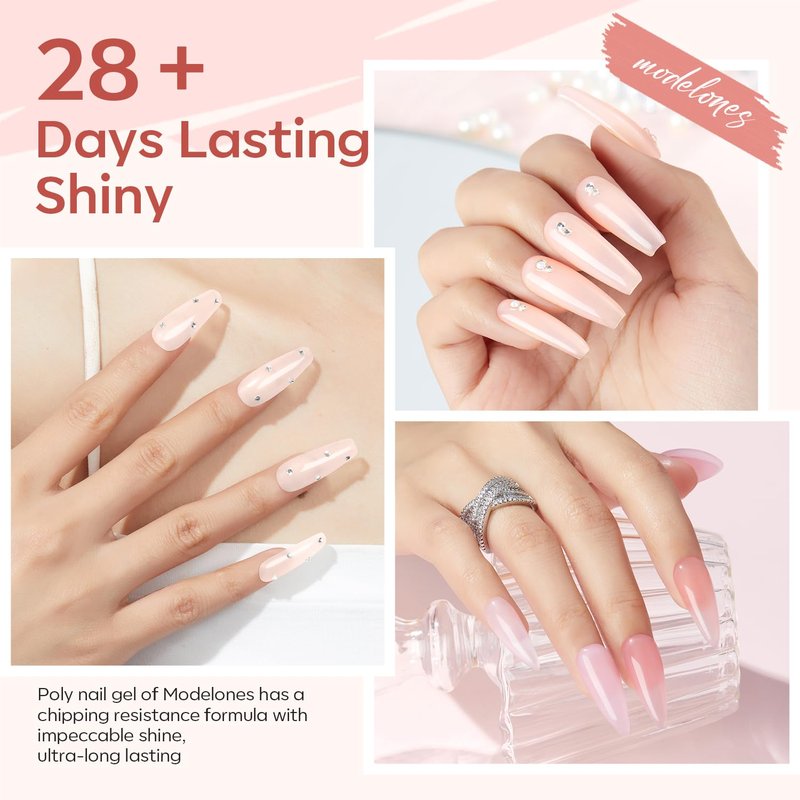 modelones Poly Gel Nail Kit 6 Colors with 8 W Nail Lamp Polygel Toenail Kit Extension Gel Kit Jelly Milky White Pink Nude Complete Tools Beginner Thickening Solutions DIY at Home for Women