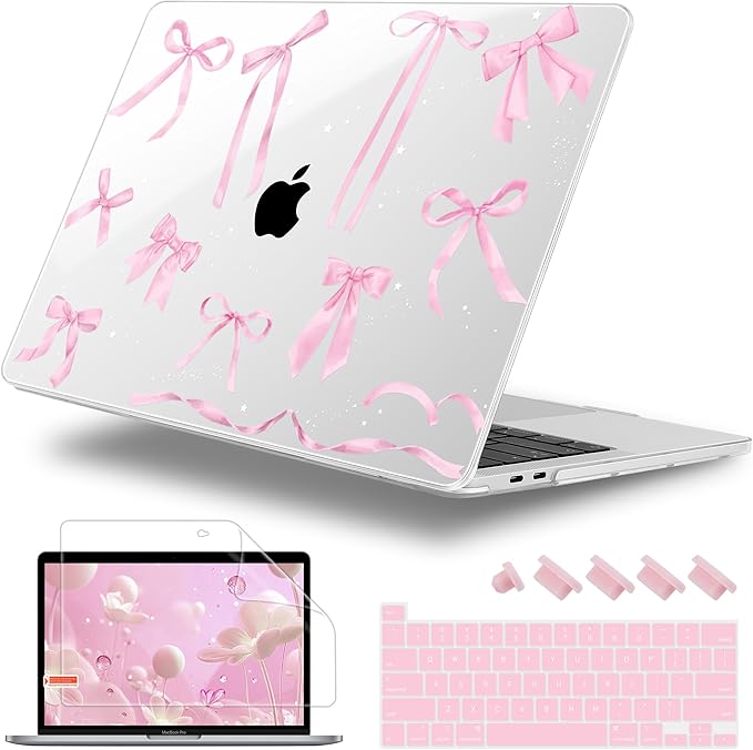 Lepeoac Case for MacBook Pro 13 inch Case M2 2022-2016 A2338 M1 A2251 A2289 A2159 A1989 A1708 A1706, Plastic Hard Shell + Keyboard Cover + Dust Plug, Bowknot