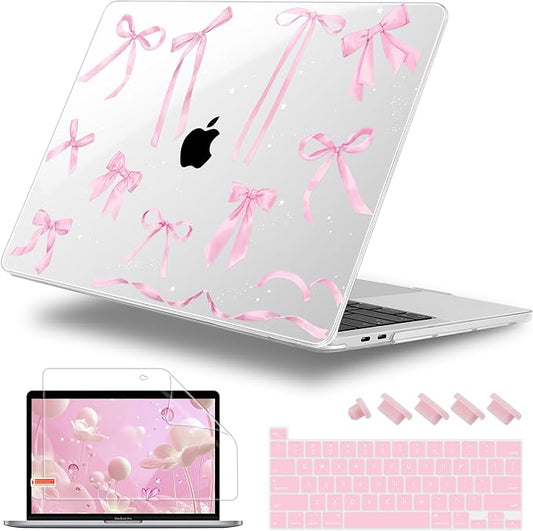 Lepeoac for MacBook Pro 16 inch Case 2019 2020 Release Model A2141, Plastic Hard Shell Cover with Keyboard Cover & Screen Protector for MacBook Pro 16 inch with Touch Bar & Touch ID, Bowknot