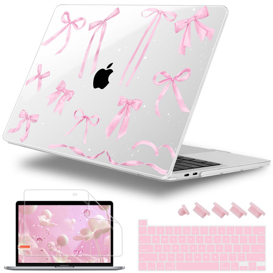 Lepeoac for MacBook Pro 16 inch Case 2019 2020 Release Model A2141, Plastic Hard Shell Cover with Keyboard Cover & Screen Protector for MacBook Pro 16 inch with Touch Bar & Touch ID, Bowknot