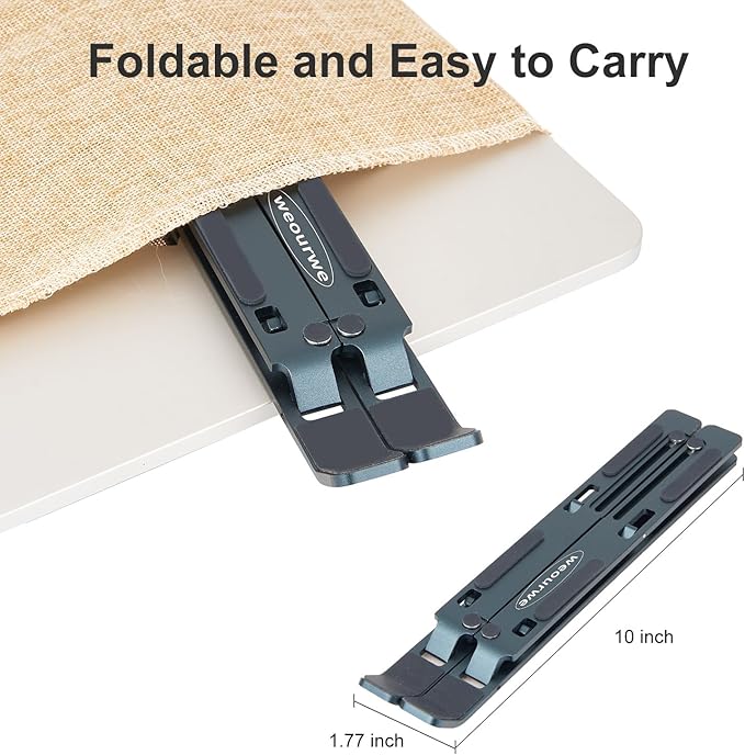 weourwe Ergonomic and Foldable Laptop Stand for Desk, Adjustable Riser, Fits All Laptops and Notebooks up to 17,Ultra-Thin,Ventilated Cooling,ABS+Silicone,Grey.