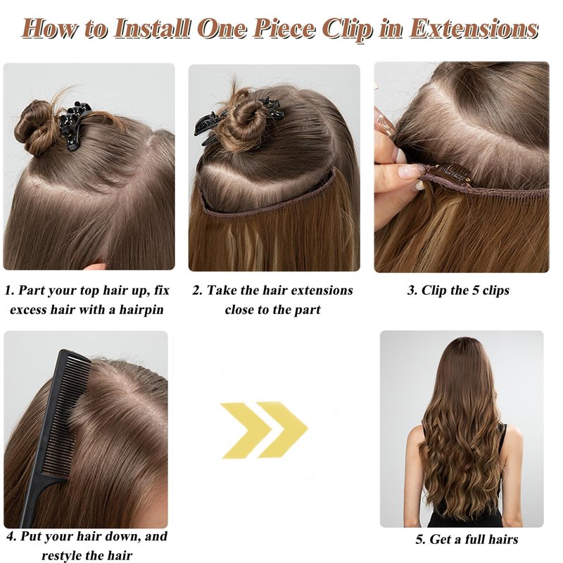 Benafee Brown One Piece Clip in Hair Extensions Real Human 100 Gram 22 Inch Full Head Seamless Double Weft ins No Shedding, 3.5274 Ounce