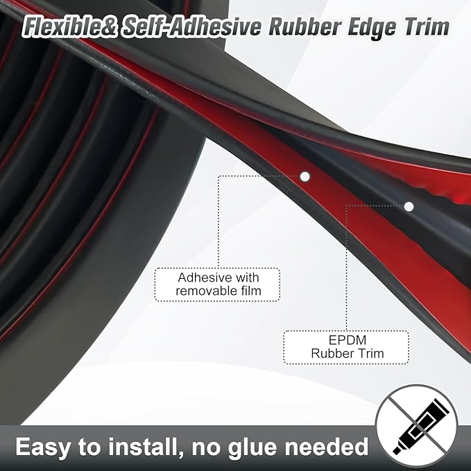 Edge Trim, 3/16" (5mm) Rubber Edge Trim, Flexible Self Adhesive U Channel Edge Protector for Glass, Mirror, Plywood, Steel Panel Sharp Edges, Peel and Stick Plastic Trim, Black Color, 20Ft