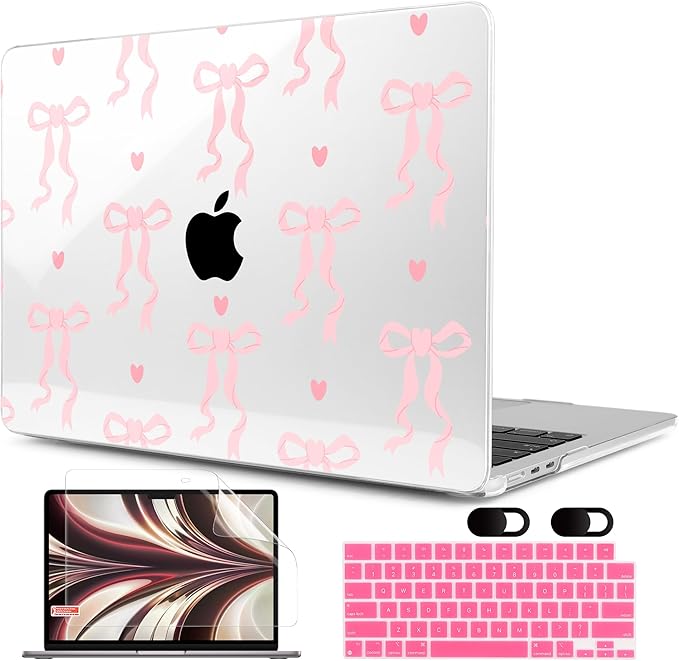 MEEgoodo Case for M5/M4/M3/M2 MacBook Air 13 inch Case 2026 2025 2024 2022, Fit Model A3449/A3240/A3113/A2681, Laptop Hard Shell Compatible with MacBook Air 13.6-inch, Trendy Bow & Hearts
