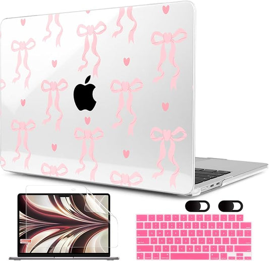 MEEgoodo Case for M5/M4/M3/M2 MacBook Air 13 inch Case 2026 2025 2024 2022, Fit Model A3449/A3240/A3113/A2681, Laptop Hard Shell Compatible with MacBook Air 13.6-inch, Trendy Bow & Hearts
