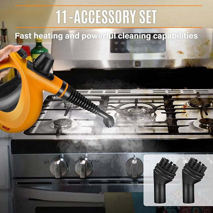Handheld Steam Cleaner, Pressurized Multi-Surface Steam Cleaner for Home Use with 11pcs Accessories, All Natural Steamer for Cleaning Tile, Grout, Grime, Grease, Window, Couch, Car, Bathroom, Kitchen