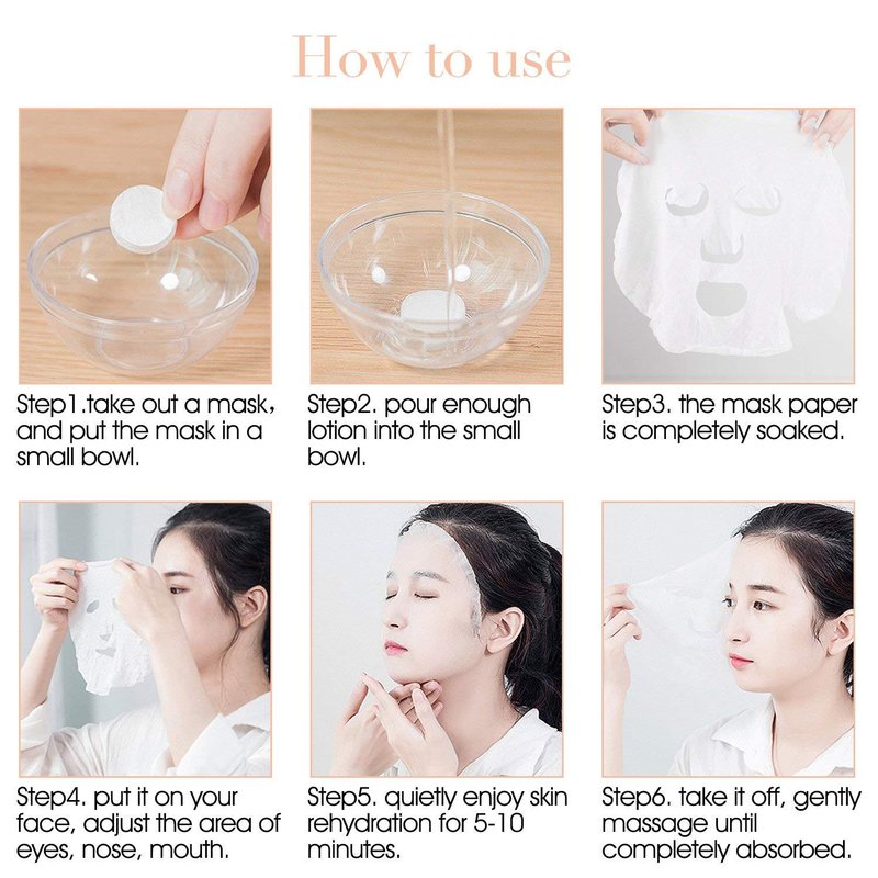 Pormasbenzer DIY 3 Packs/300PCS Compressed Facial Mask Grain Skin Care, Dry Sheet Natural Face Cotton Mask Sheet With Free Mask Bowl (300 Pieces)