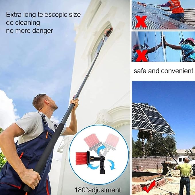 Telescopic Cleaning Brush, Multi-Purpose Water Spray Brush, Solar Panel Cleaning Equipment, Telescopic Hydrocleaner, 3.6m-10.8m, Roof Cleaning Tools Window Cleaner Kit,12ft/3.6m-55cmBrushhead