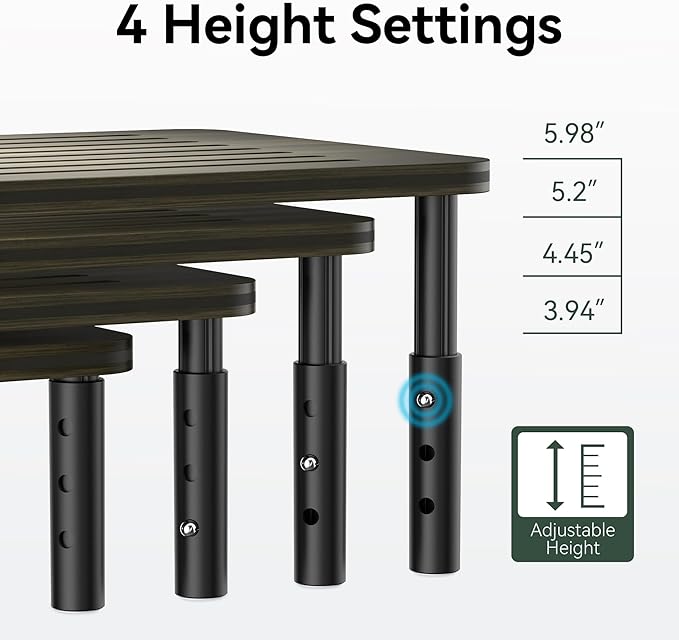 WELL WENG 2 Pack Bamboo Monitor Stand Riser, 4 Adjustable Height, Laptop Stand with Airflow Vents, Desk Organizer for Computer, PC, Printer (Wenge)
