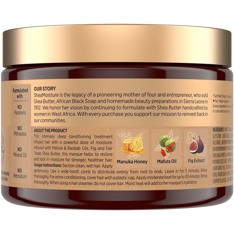 Shea Moisture Hair Mask - Manuka Honey & Mafura Oil for Extra Dry, Damaged Hair | 12 Oz Each, 2-Pack