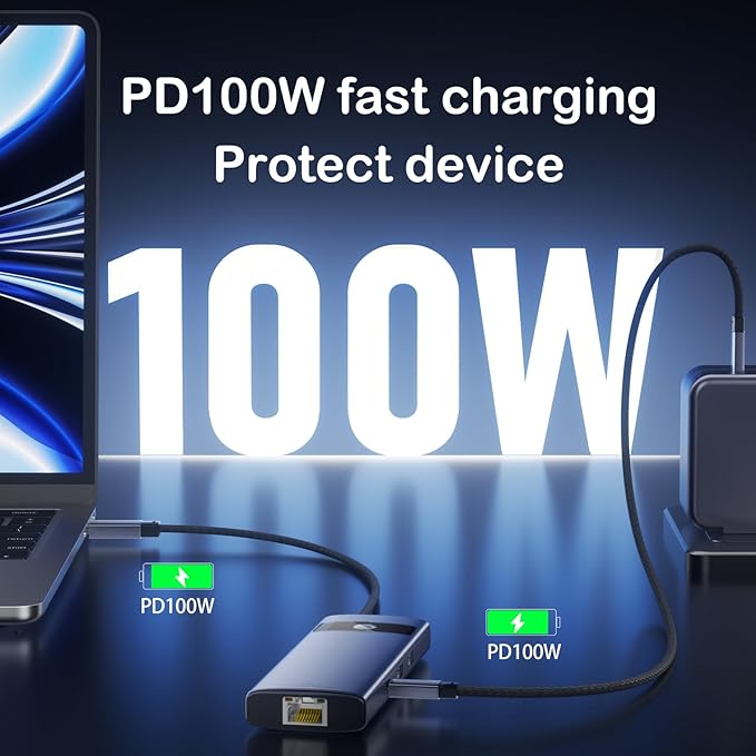 KAGO 8-in-1 USB C Hub Docking Station: 4K HDMI, 100W PD Fast Charging, 100M Ethernet, SD/TF Card Reader, USB 3.0/2.0 Ports - Aluminum Type-C Adapter for MacBook Pro/Air, iPad Pro, iPhone 15/16 Pro Max
