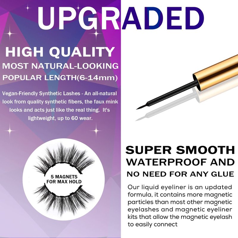 Magnetic Eyelashes Kit - Natural Look Wispy Cat Eye Lashes | 10 Pairs, Reusable, Vegan & Cruelty-Free