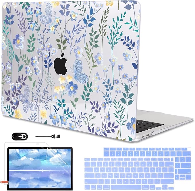 LCMOCICO Compatible with 2021 2020 MacBook Air 13 inch Case M1 A2337 A2179 A1932 2018 2019 Release, Pattern Plastic Hard Shell Case & Keyboard Cover for Mac Air 13 Touch ID, Meadow Wildflower