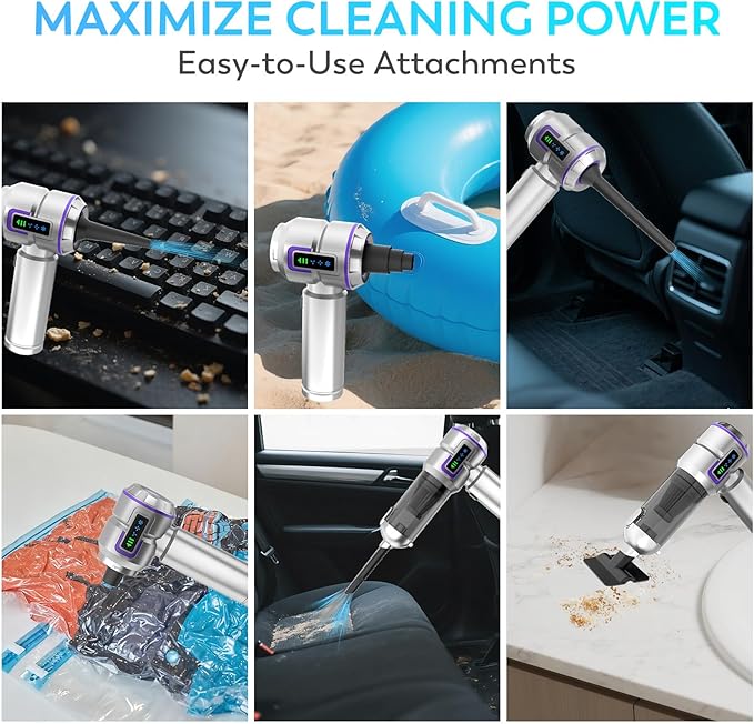KedeeSparkle Car Vacuum Cleaner Cordless, 22000PA High Power Portable Handheld Vacuum & Compressed Air Duster, Mini Vacuum with LED Display, 3 Modes Brushless Motor for Car, Home, Office, Camping