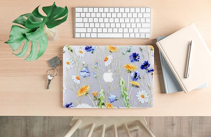 iDonzon Case for MacBook Pro 13 inch M2 M1 A2338 A2289 A2251 A2159 A1989 A1706 2023-2016 Release with Touch ID, 6 in 1 Matte Clear Shell&Keyboard Cover&Screen Protector&Webcam Cover, Floral
